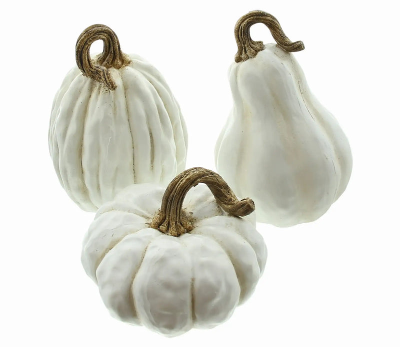 Set 3 zucche decorative bianche in poliresina