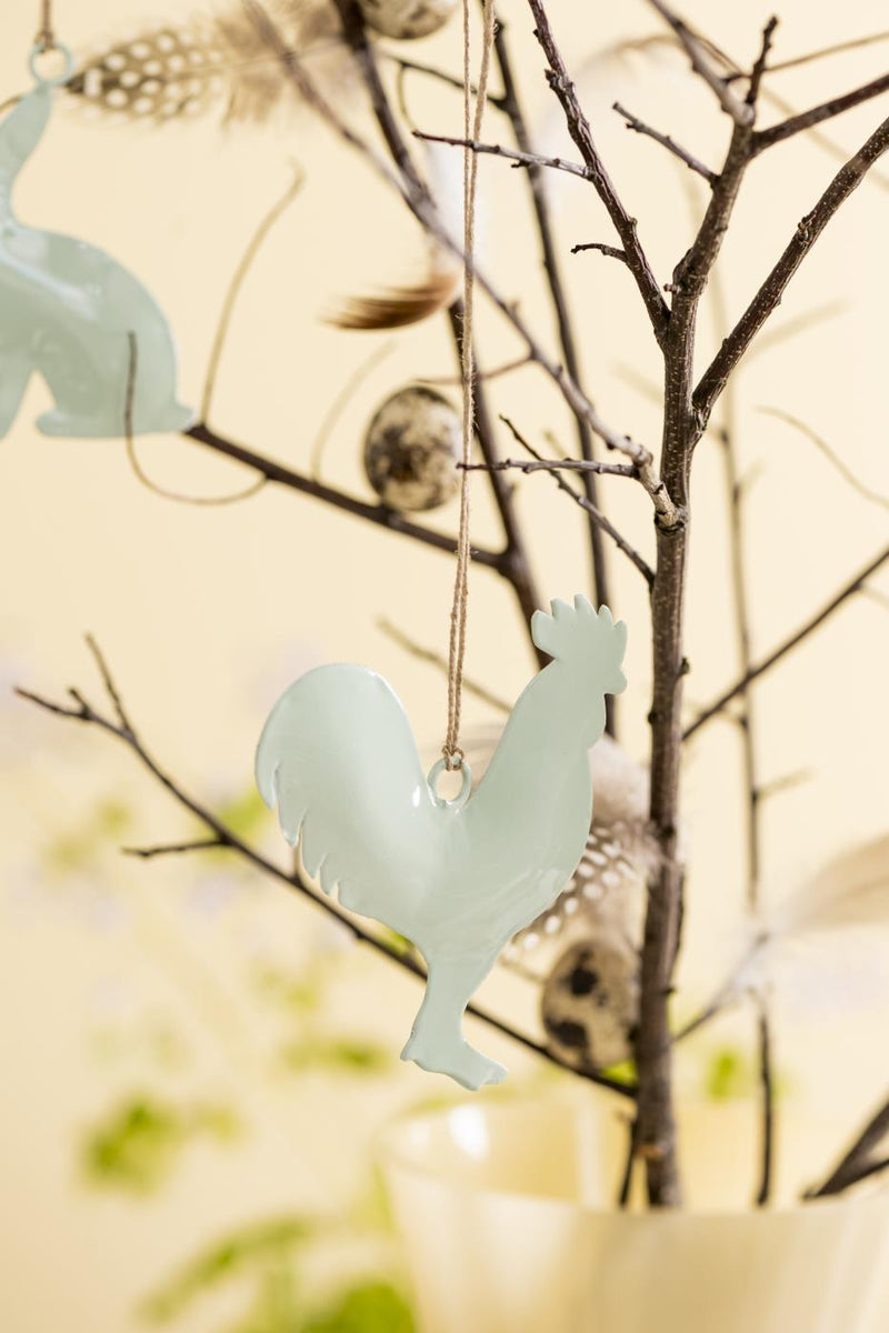 Decorazione da appendere c/corda di iuta 2 lepre/gallo Tè verde Set da 2 pezzi - Arredo Casa da Sogno