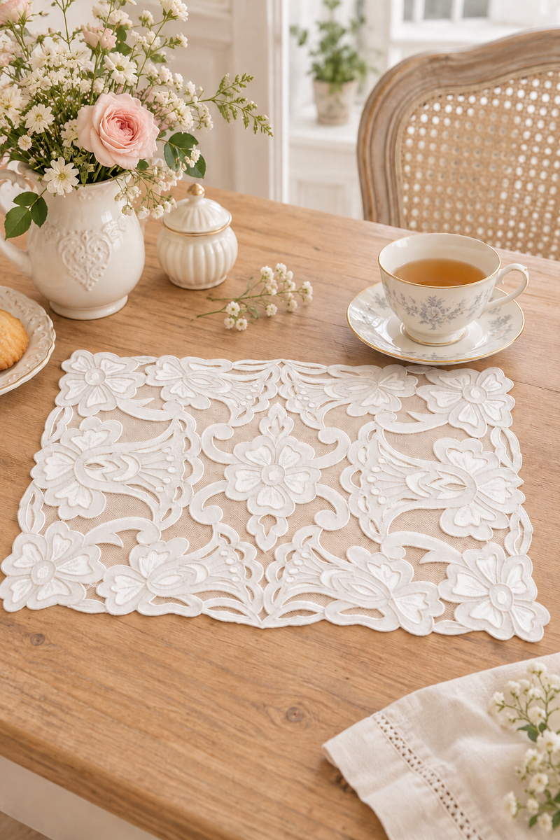 Tovaglietta romantica bianca effetto pizzo 35 x 50 cm - Blanc Mariclò