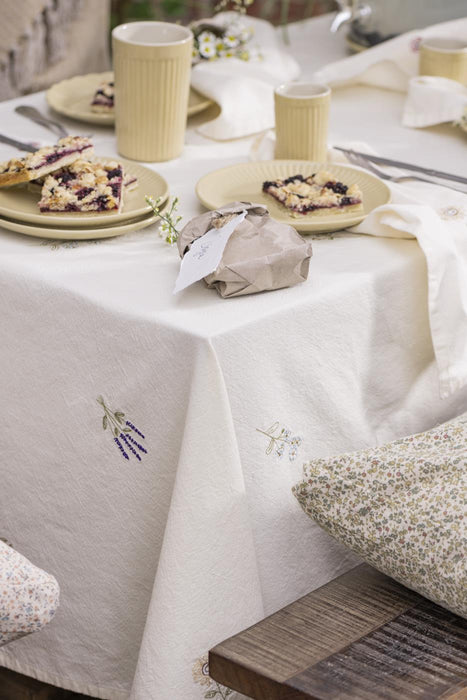 Tovaglia in cotone e poliestere crema con fiori ricamati - Arredo Casa da Sogno