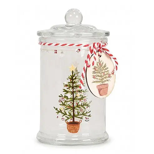 Barattolo Natalizio in Vetro Bianco con Albero H 14,5 cm