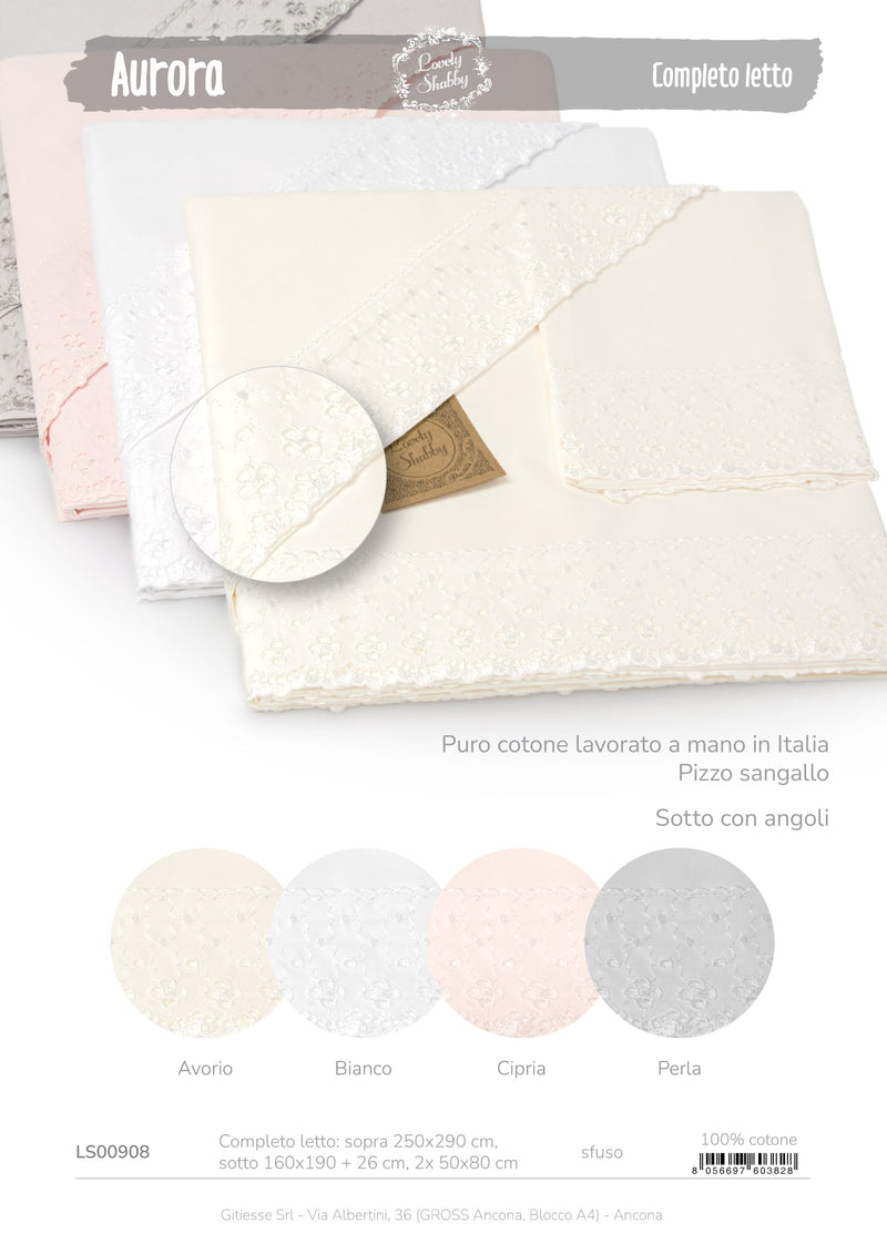Completo Lenzuola Matrimoniale Aurora Cipria con Pizzo Sangallo – Lovely Shabby
