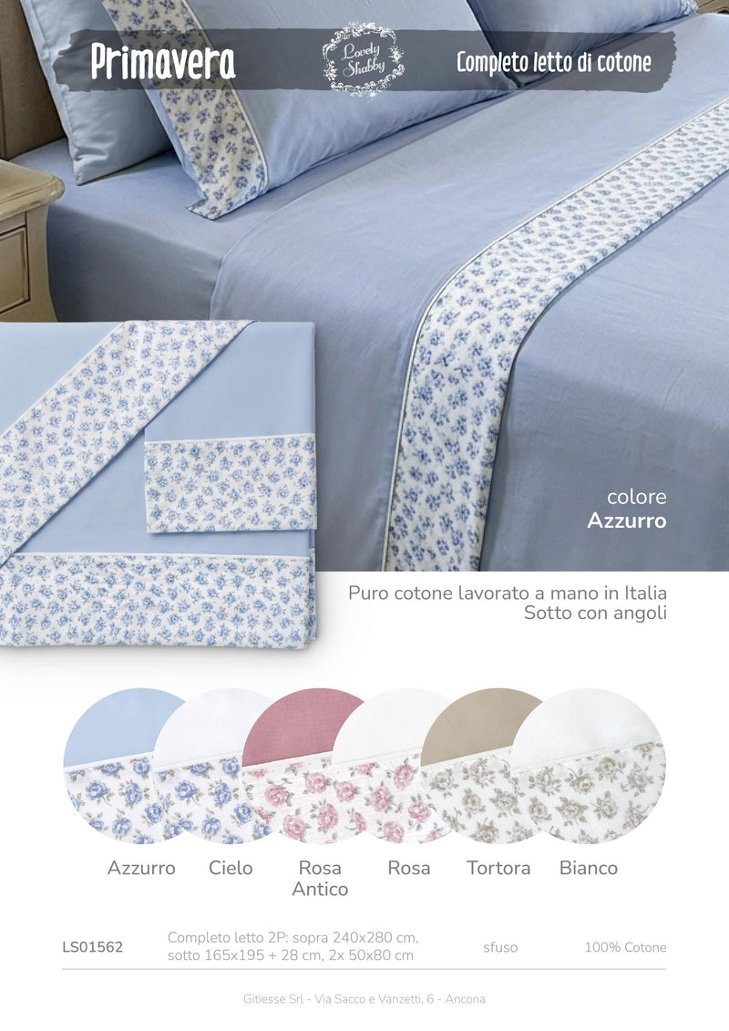 Completo Lenzuola Matrimoniale Rosa Antico con Balza a Fiorellini Lovely Shabby