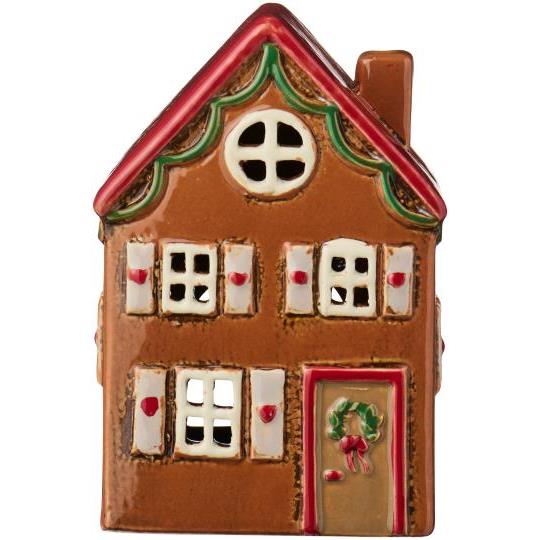 Casetta natalizia marrone con ghirlanda sulla porta in ceramica – IB Laursen