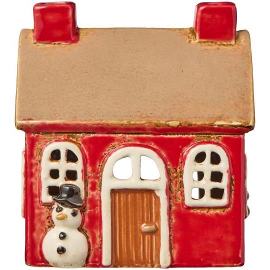 Casetta natalizia rossa con pupazzo di neve in ceramica – IB Laursen