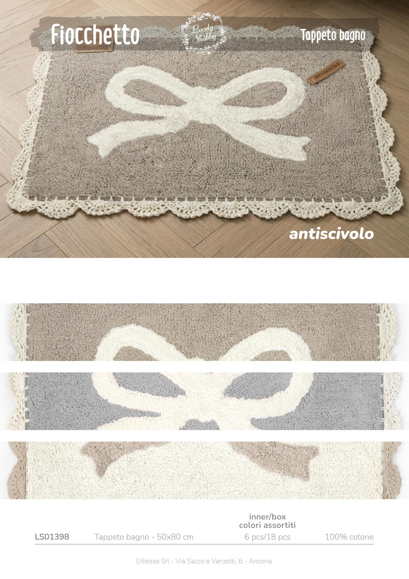 Tappeto Bagno Fiocchetto Tortora 50x80 cm in Cotone con Bordo Uncinetto – Lovely Shabby