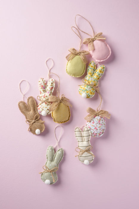 Set da 3 Coniglietti Pasquali in Stoffa da Appendere 5x10,5 cm Ib laursen