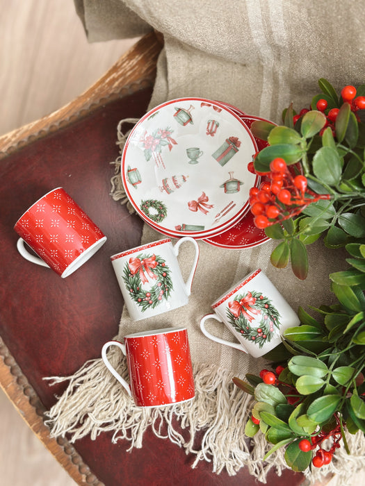 Set 6 Tazzine Porcellana Storia di Natale 90 ml Nuvole di Stoffa