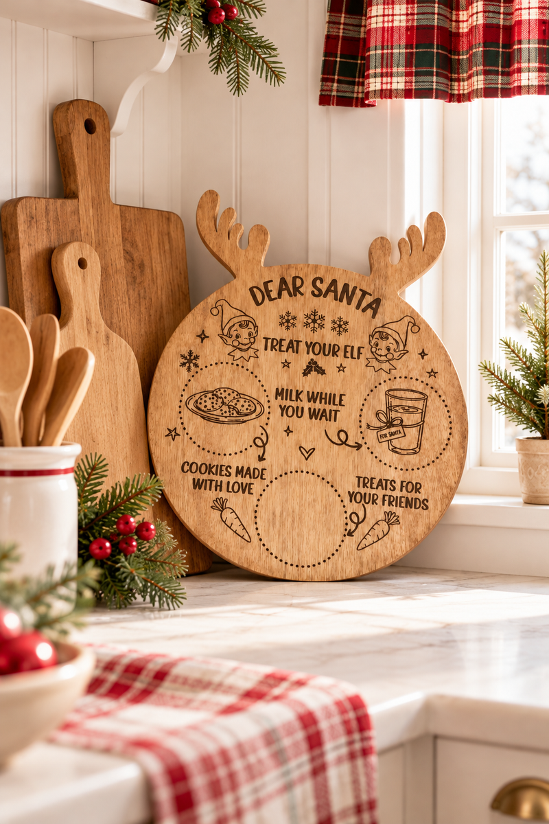 Vassoio natalizio per Babbo Natale in legno di mango 30,5 x 25 cm