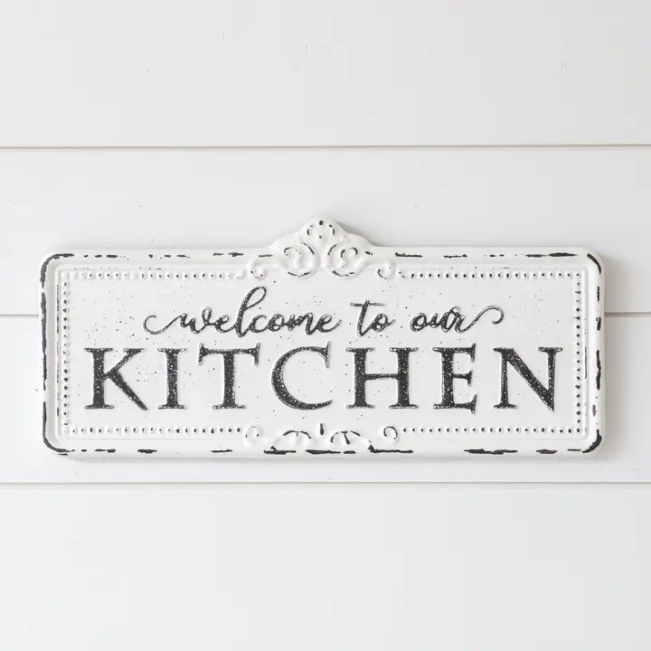 Targa “Welcome to our Kitchen” in Ferro Anticato 54 cm