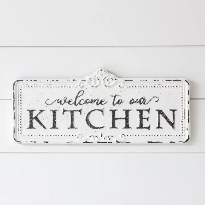 Targa “Welcome to our Kitchen” in Ferro Anticato 54 cm