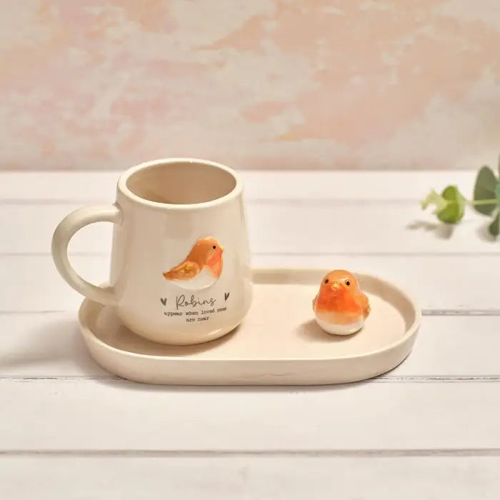 Tazza in Ceramica con Pettirosso e Vassoio