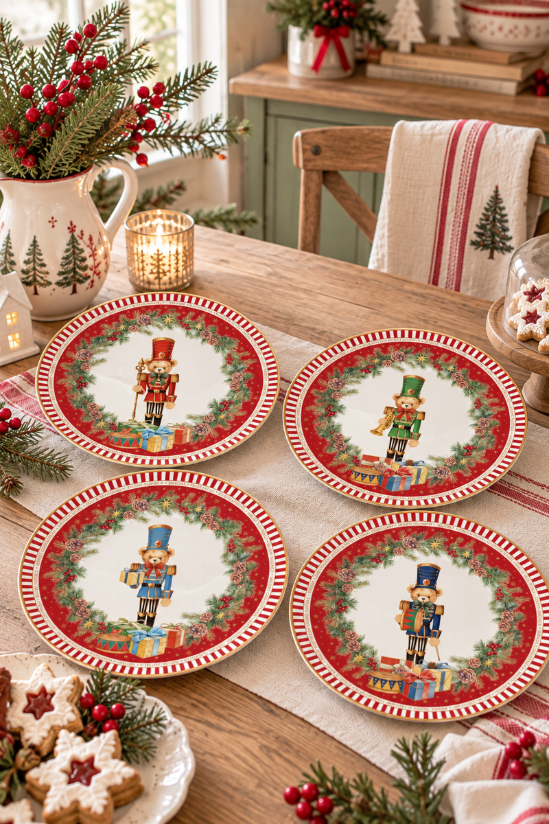 Set 4 Piatti Dessert Natalizi in Porcellana – Christmas Teddy Easy Life