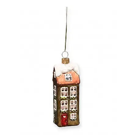 Casetta Natalizia Winter City in Vetro Verde da Appendere H 9,5 cm - Apotek