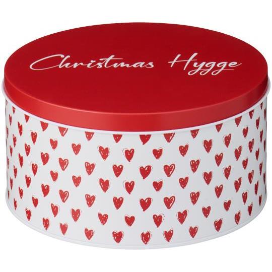 Scatola Natalizia Rotonda in Latta con Cuori “Christmas Hygge” Ib laursen