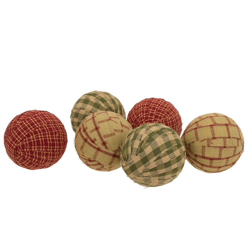 Set 6 Palline Decorative in Tessuto Country 6,4 cm