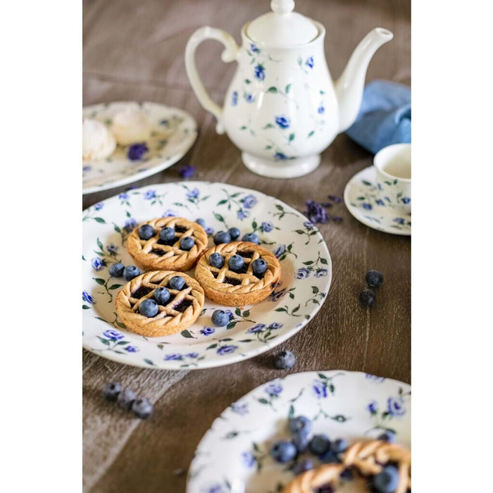 Piatto da dessert in ceramica con roselline blu -Floret full blu