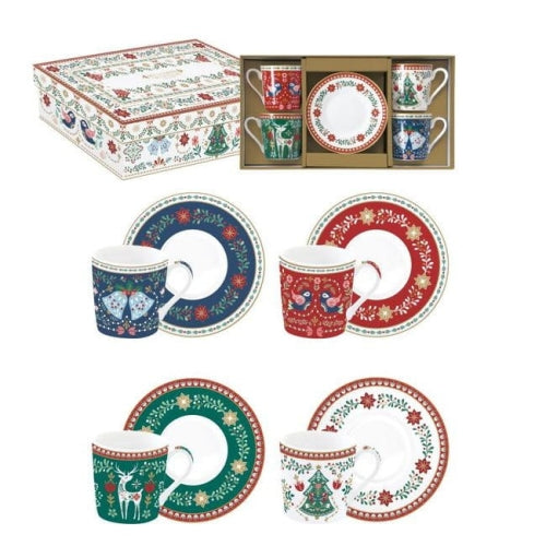 Set of 4 Christmas Folk-Easy life espresso cups
