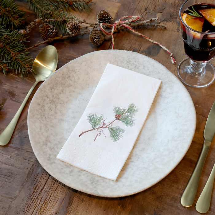 Tovaglioli Natalizi con Motivo di Ramo di Pino – Chic Antique – 16 pezzi