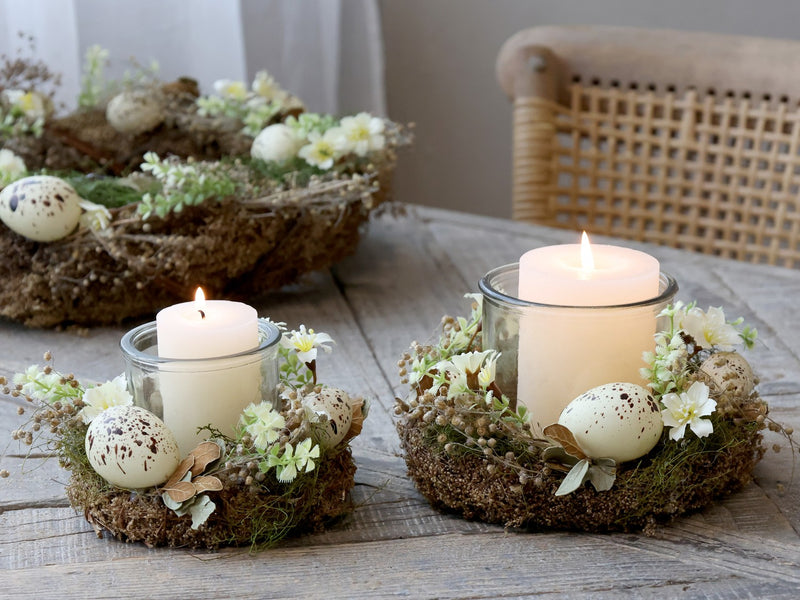 Portacandela con uova e fiori - Arredo Casa da Sogno