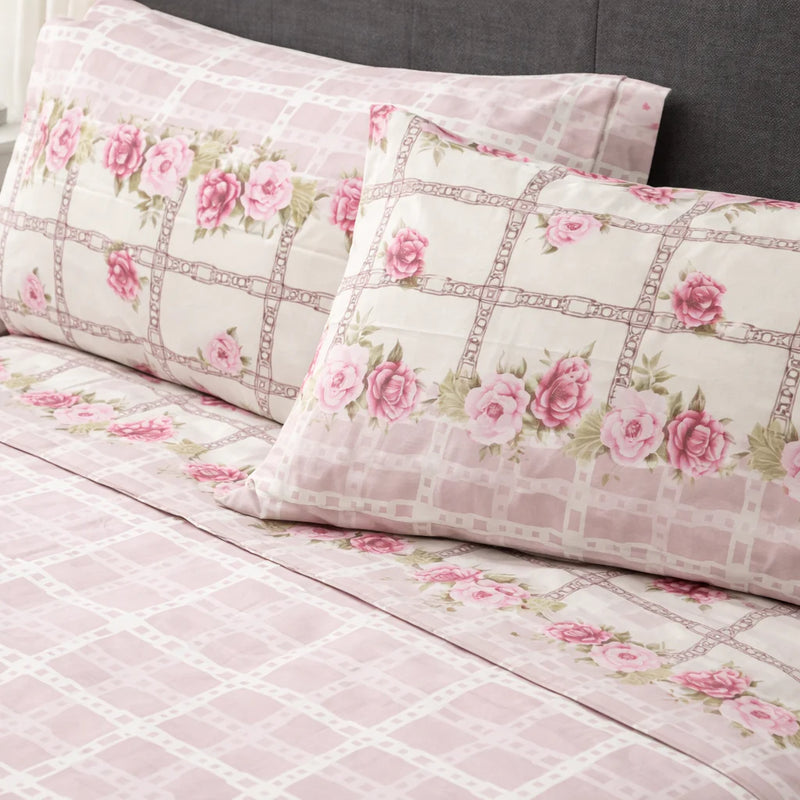 Completo Lenzuola Matrimoniale Chains of Roses Rosa in Cotone