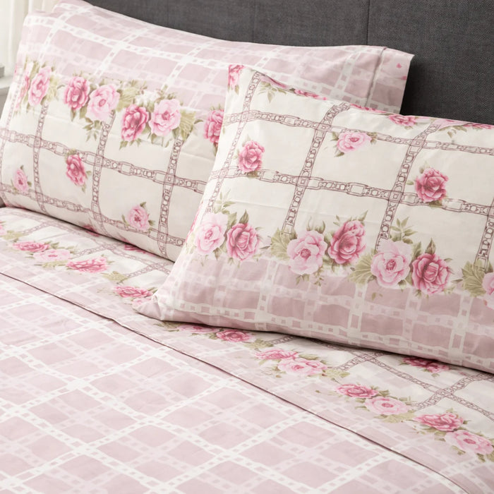 Completo Lenzuola Matrimoniale Chains of Roses Rosa in Cotone