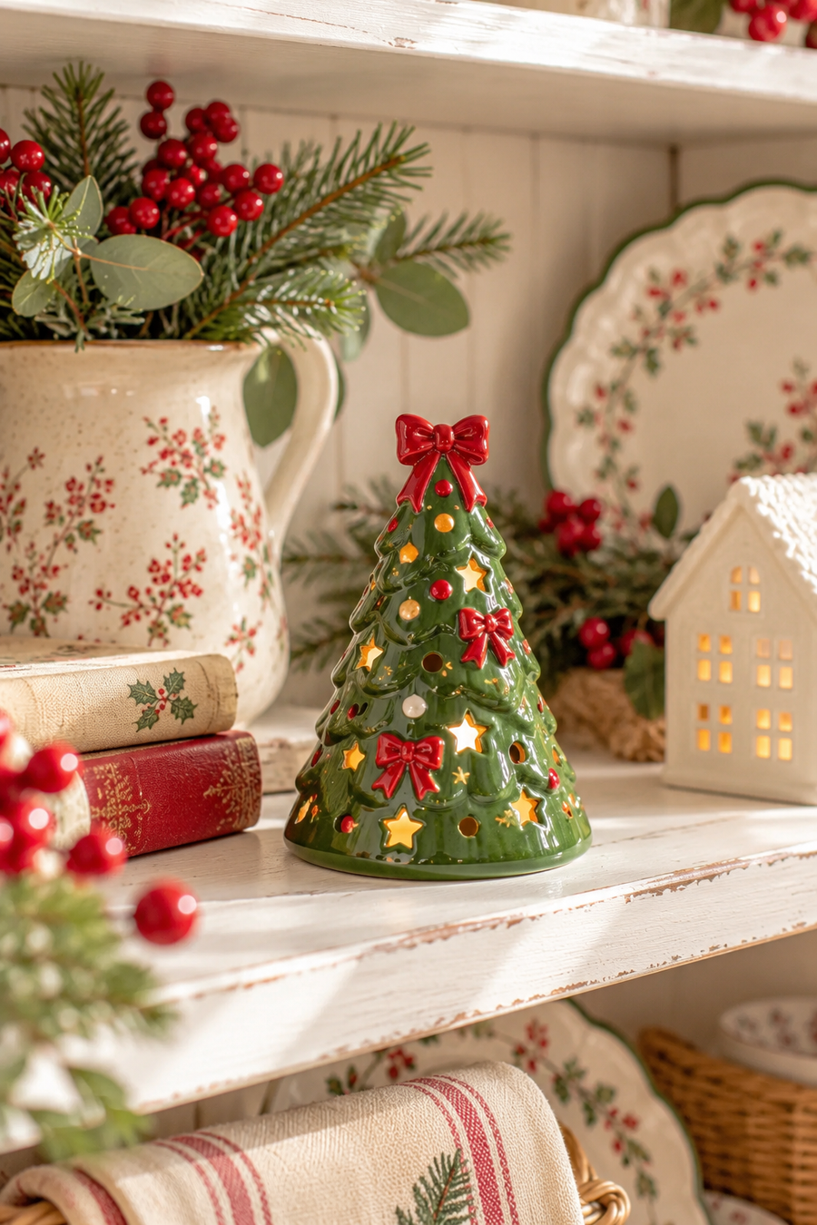 Portacandela Natalizio a Forma di Albero di Natale in Gres