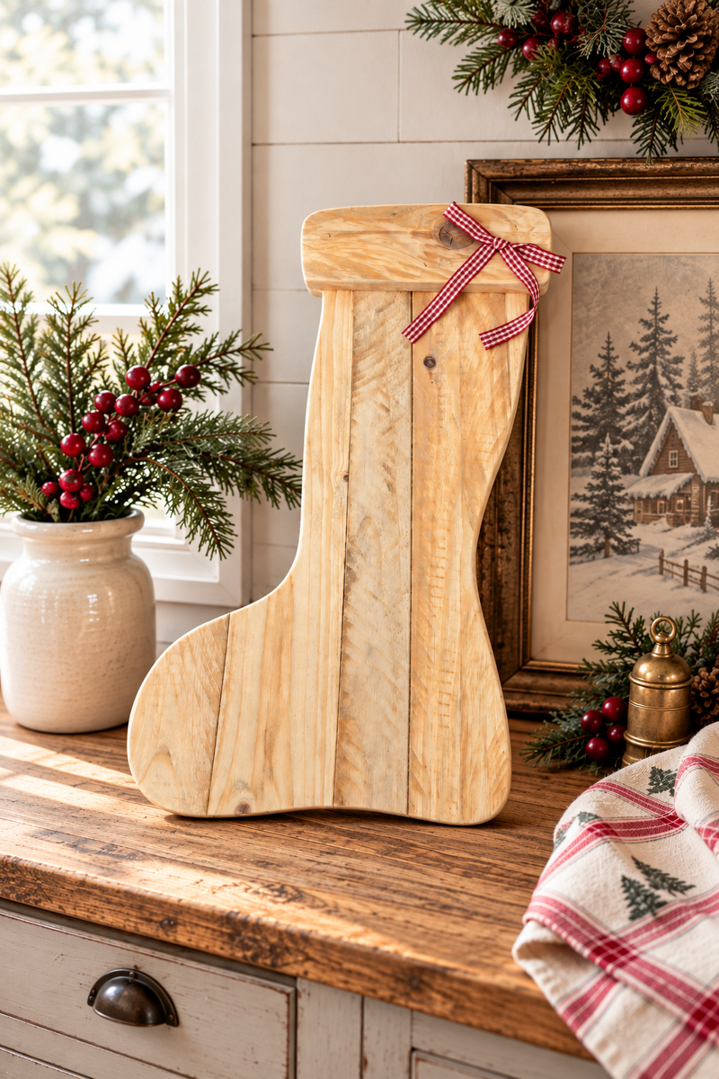 Calza Natalizia in Legno Riciclato Artigianale 40 cm