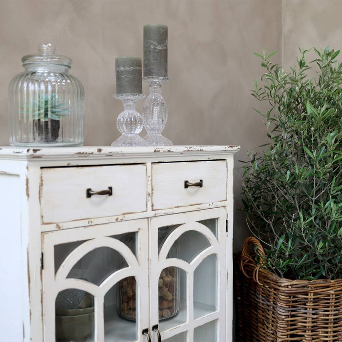 Mobiletto con ante a vetro e 2 cassetti Chic Antique