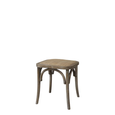 Sgabello Francese Chic Antique in Legno di Caucciù e Rattan