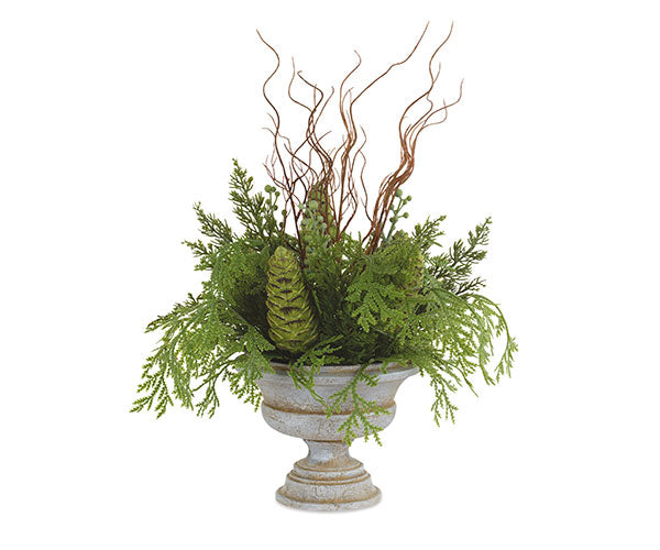 Vaso natalizio con Thuja e pigne verdi H 50 cm