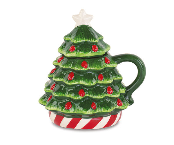 Tazza natalizia a forma di albero di Natale con coperchio 16 x 18 cm