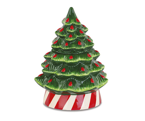 Barattolo natalizio a forma di albero di Natale con coperchio 22 x H 28 cm