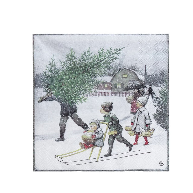 Tovaglioli di Carta Natalizi Vintage Bambini sulla Neve Strömshaga – 33×33 cm