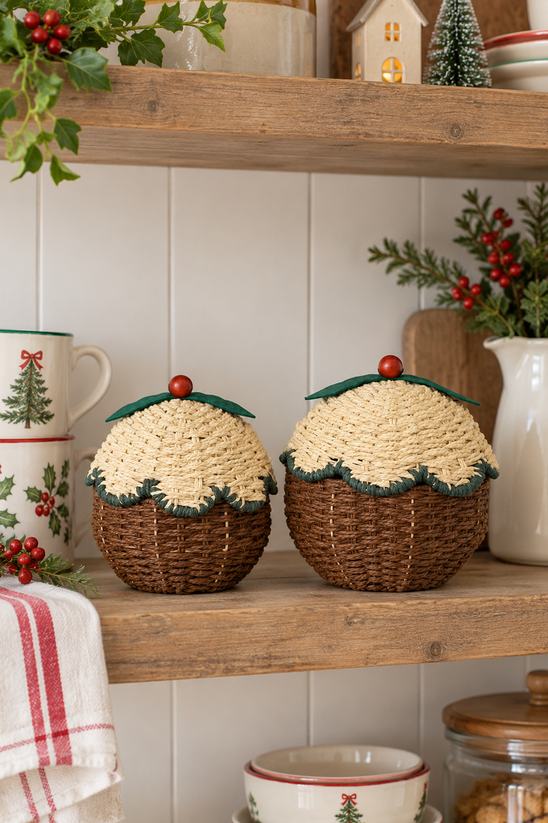 Set due cestini Natalizi Christmas Pudding 25 x H 29 cm