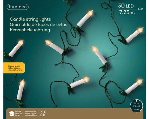 Catena di Luci Candela Bianco caldo 30 Led