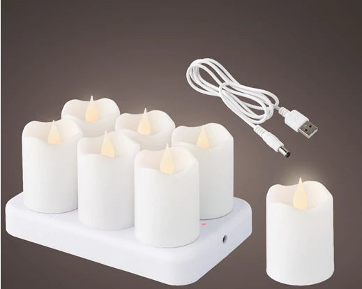 LED candles with rechargeable base set of 6