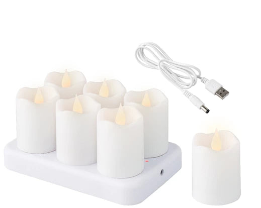 LED candles with rechargeable base set of 6