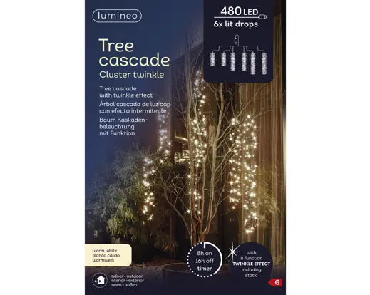Cascata di Luci LED Natalizie da Esterno con Effetto Scintillante 2x1 m – Bianco Caldo