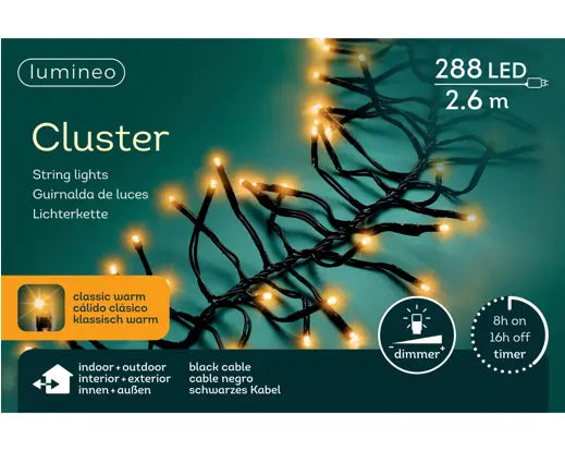 Luci di Natale Cluster 288 LED Bianco Caldo – 2,6 Metri Lumineo