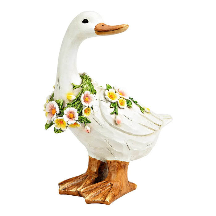 Anatra Decorativa con Corona di Fiori 30x24x15 cm