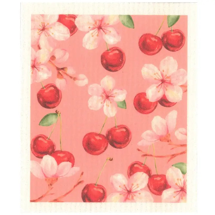 Panno Svedese Ciliegie e Fiori Biodegradabile 20x17 cm