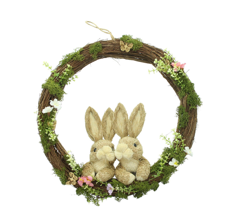 Corona Pasquale Naturale con Coniglietti 40x11 cm