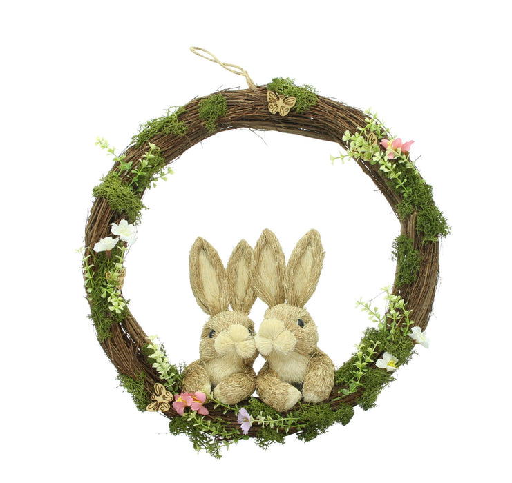 Corona Pasquale Naturale con Coniglietti 40x11 cm