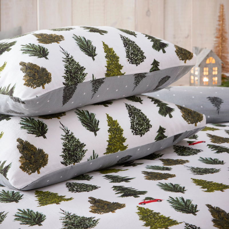 Set Copripiumino Natalizio Evergreen in 100% Cotone Spazzolato – Verde