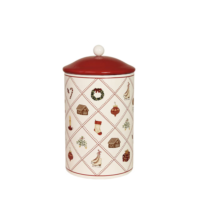 Barattolo Natalizio in Metallo con Coperchio Rosso – 10×18 cm