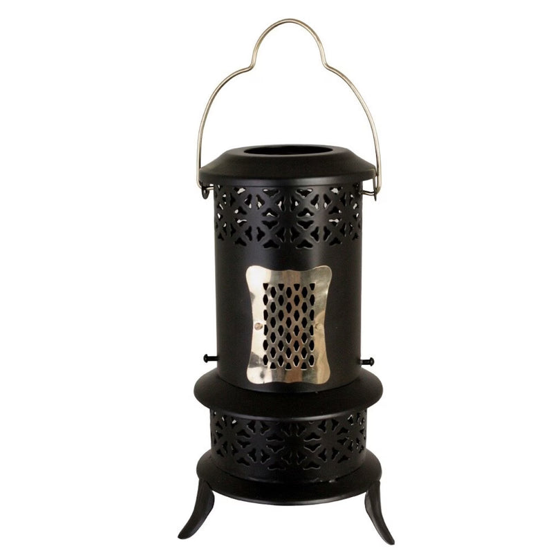 Portacandela a Forma di Mini Stufa in Ferro Nero – 13×23 cm