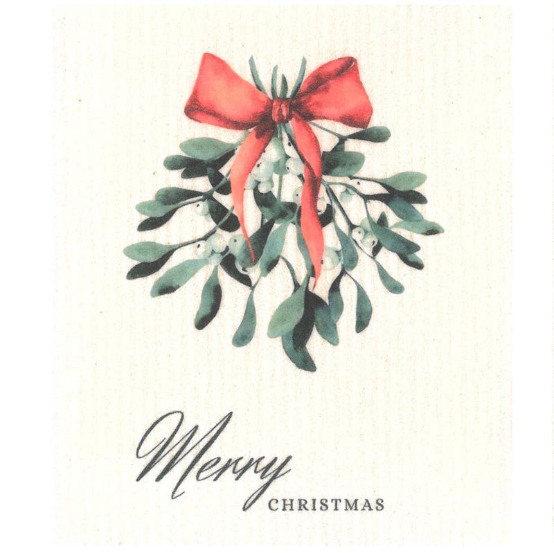 Panno Svedese Natalizio Vischio Merry Christmas 20x17 cm