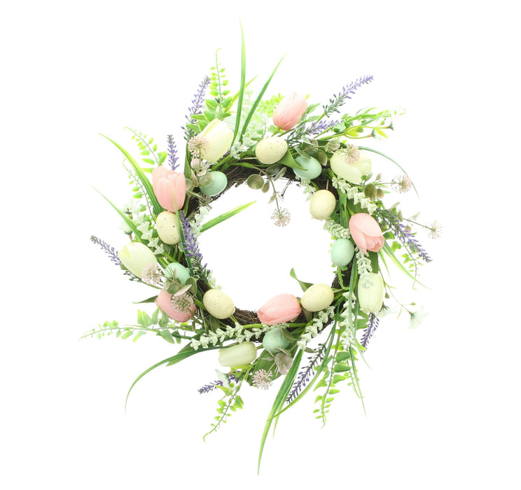 Corona Primaverile con Tulipani e Uova Decorative – Ø 45 cm