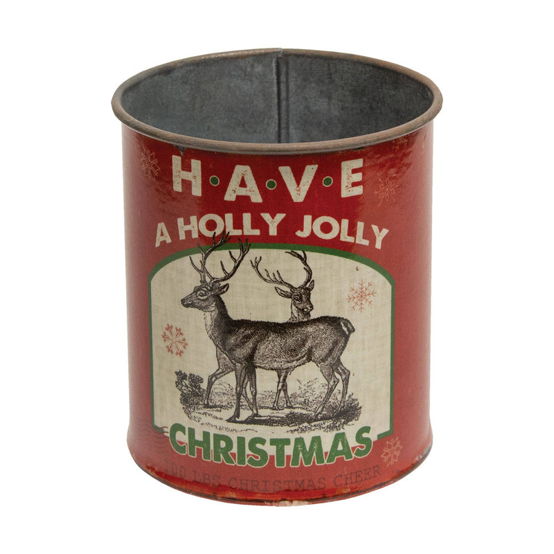 Contenitore Natalizio Vintage Holly Jolly in Metallo con Renne – 10,2 cm